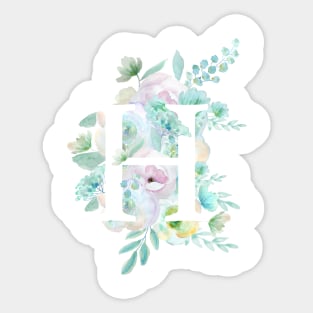 Botanical alphabet H green and purple flowers Sticker